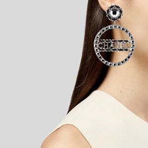 CHANEL Black and Silver Logo Earrings